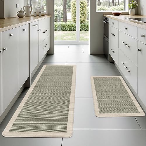 Sage Green Vintage Boho Elegance Kitchen Rug Sets [2 PCs],