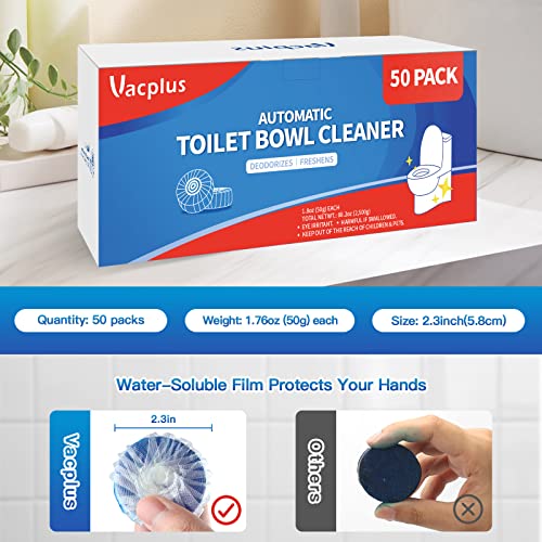 Vacplus Toilet Bowl Cleaner Tablets Fragrance Free 50 Pack - Long-Lasting Bathroom Cleaning