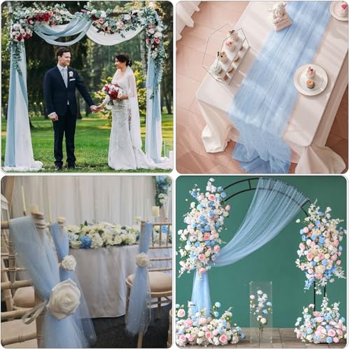 Blue Pearl Tulle Table Runner 10ft with 29.5" x 120" Pearl Cut Edge, Quandjk