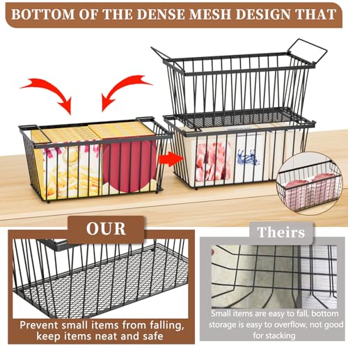 Black 4 Pack Freezer Organizer Bins - Leak-Proof, Stackable, Heavy-Duty