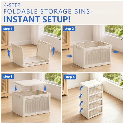 YKMH 106QT Stackable Storage Bins with Lid, 4-Tier Collapsible Closet Organizer