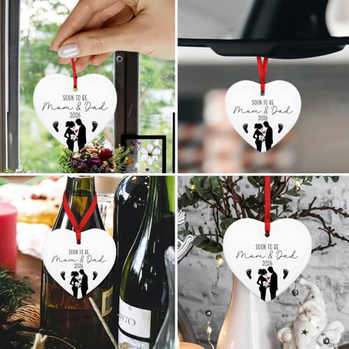 Expecting Baby Ornament 2026 - Pregnancy Announcement for Husband, Wife & Family - Pregnancy Christmas Ornament, Gifts for Expecting Mom, New Mom, New Dad, New Parents - Heart Ceramic Ornament