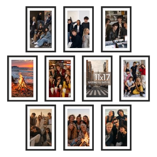 Upsimples Black 11x17 Picture Frame Set of 10 Wall & Table Collage Display