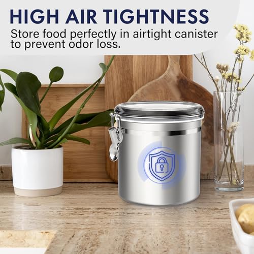ENLOY Large 165oz Stainless Steel Airtight Food Storage Canister with Clear Lid
