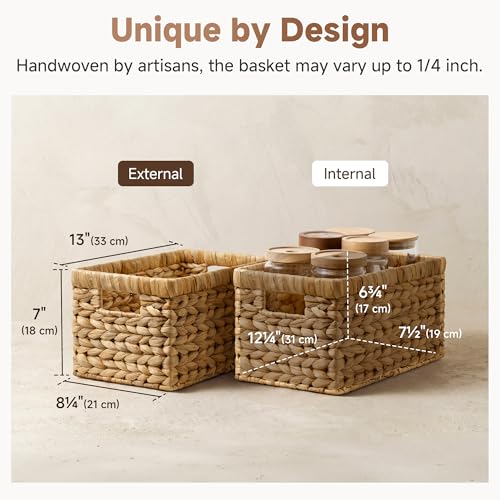 Water Hyacinth Wicker Storage Baskets 2-Pack, Natural 13"L x 8¼"W x 7"H