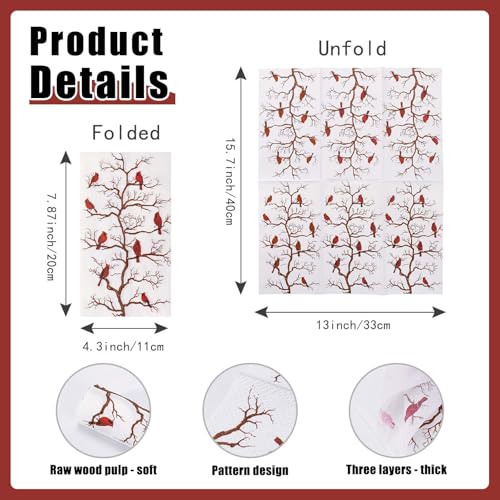25 Pcs Christmas Dinner Napkins 3-Ply Red Bird Disposable Holiday Party Paper Towels