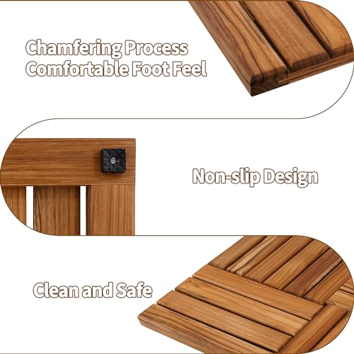 Utoplike Teak Bath Mat 24x16 Inch Non-Slip Wooden Shower Mat for Bathroom & Indoor Use