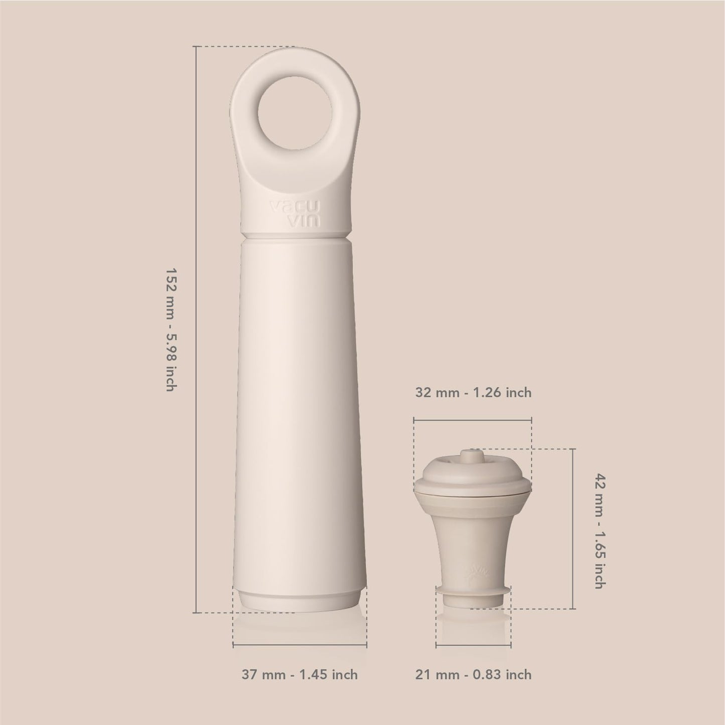 Vacu Vin Wine Saver Loop – Made in the Netherlands – Premium Vacuum Pump with Stopper – Airtight Seal Preserves Opened Wine Bottles up to 10 Days – Elegant & Durable – Sand