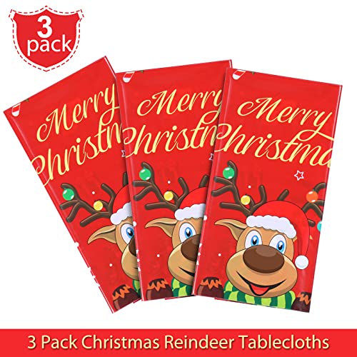 Irenare 3 Pieces Christmas Tablecloths 54x108 in Reindeer Pattern - festive PE plastic