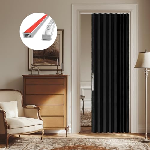 AJAZZ Blackout Sliding Door Curtains - 43W x 79L, Magnetic Accordion Door Set, 1 Pack, Black