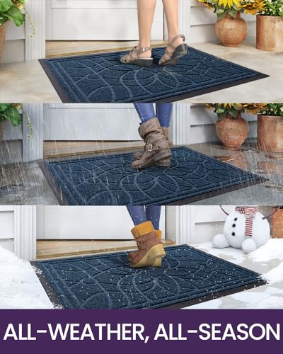 DEXI Blue Outdoor Entrance Door Mat 24x36 Heavy Duty Non-Slip Rug
