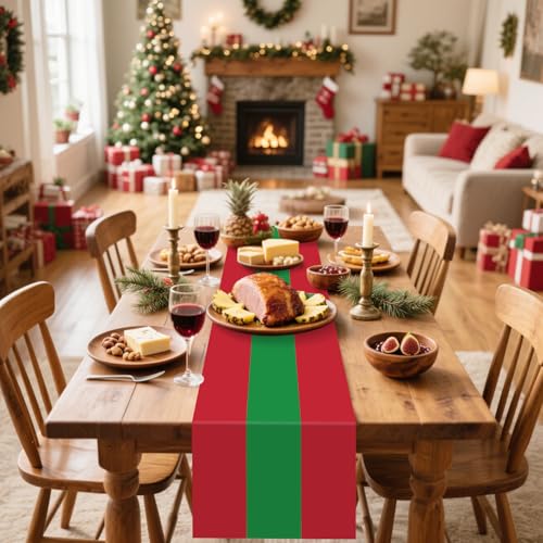 Christmas Table Runner - 6 Pcs Red and Green Striped Runners for Ugly
