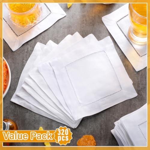 White Linen Cocktail Napkins 80 Pcs 6 x 6 Inch Hemstitch Bulk - Jerify