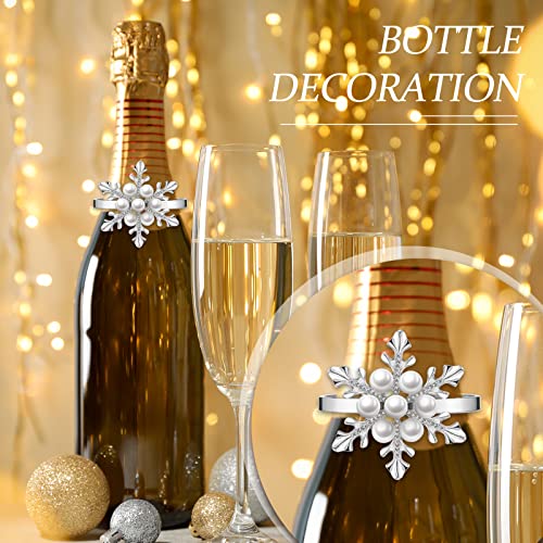 6 Pcs Remerry Christmas Snowflake Napkin Ring Set with Rhinestones - Holiday Table Decor