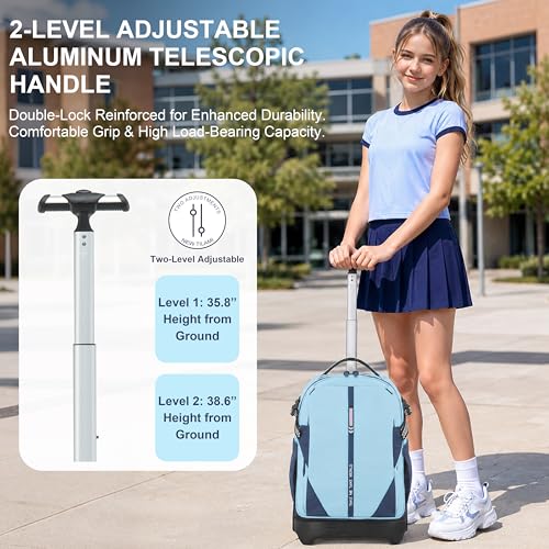 Sky Blue 18 Inch Expandable Stair-Climbing Rolling Backpack for School