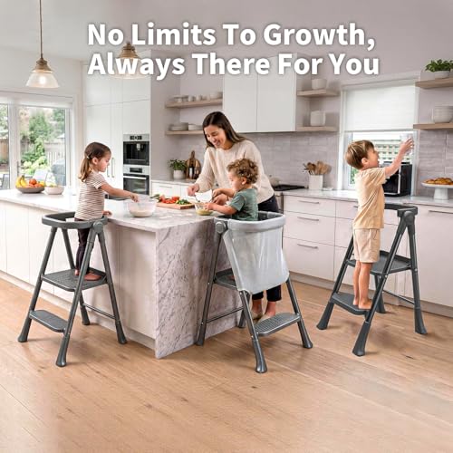 Foldable Toddler Standing Tower - Black Kitchen Step Stool for Kids 1.5-6 Years