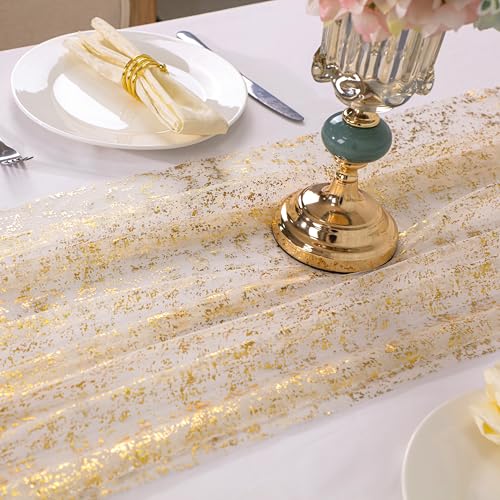 Gold 10ft Sequin Table Runners - 10 Pack Sheer Chiffon Wedding Party Decor Variation of THIS listing