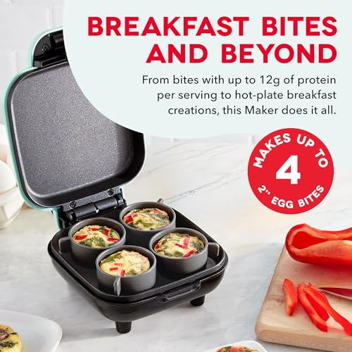 Aqua Dash Deluxe Egg Bite Maker with 1 Large & 4 Mini Silicone Cups - Electric Breakfast & Snack Maker