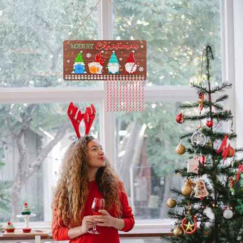 WaaHome Christmas Advent Calendar Welcome Sign 2025-7''x14.6'' Gnome Christmas Hanging Decorations Candy Canes Christmas Countdown Calender for Kids Christmas Home Wall Indoor Decor
