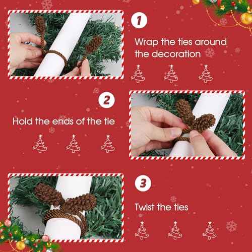 DERAYEE Christmas Garland Ties, 12Pcs Decorative Twist Ties Reusable and Flexible Ties for Banisters, Xmas Home Decorations Christmas Craft Wrapping (17 Inch, Brown)