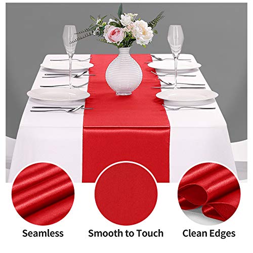 Hahuho 5-Pack Satin Table Runners 12 x 108 Red - 5 pcs Set for Weddings & Parties