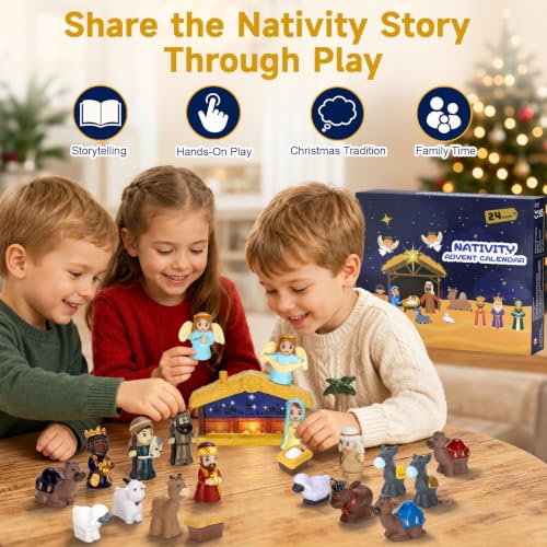 TECHTAIL Nativity Advent Calendar 2026 with Light-Up Manger - Christian Christmas Playset for Kids