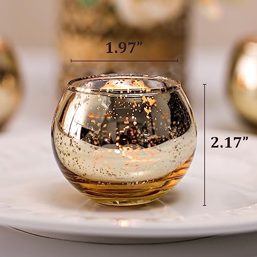 Gold Mercury Glass Votive Candle Holders Set of 36 - Round Tealight Decor