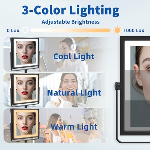 Ruacq Matte Black Wall Mounted Makeup Mirror with Lights 1X/10X Dual Sided