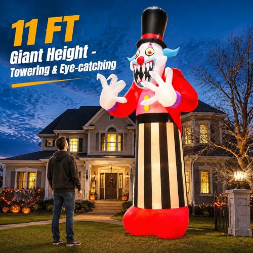 11FT Red Clown Ghost Halloween Inflatable with LED Lights - Outdoor Yard Decor