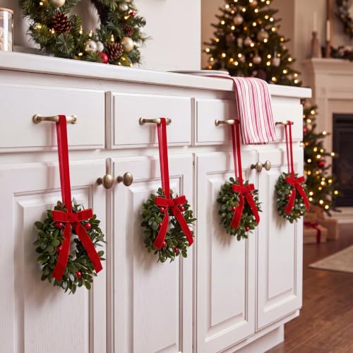 Christmas Mini Cabinet Wreaths 12Pcs 6-Inch with Ribbon for Kitchen Decor