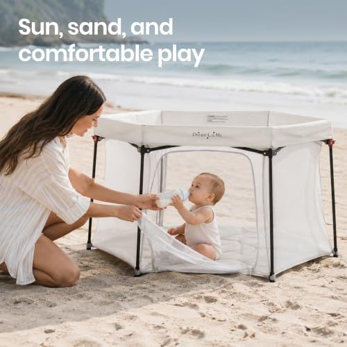 Grey Baby Playpen with Padded Floor - Portable Hexagonal Play Yard for 6-36 Months - Dream On Me Onyx Variation