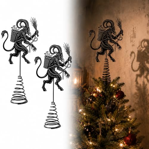 LFUTARI 2Pcs 7.9x6 Inch Metal Gothic Krampus Christmas Tree Topper - Black Holiday Decor