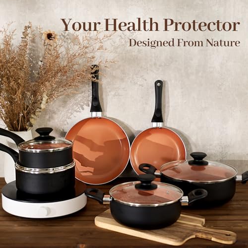BECIGAR 15-Piece Ceramic Nonstick Cookware Set - Induction Compatible