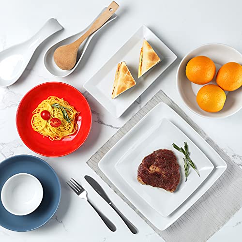 Porcelain Square Dinner Plates Set of 6 - 10.75 Inch White Serving Plates for Steak, Pasta, Salad & Snacks - Microwave & Dishwasher Safe