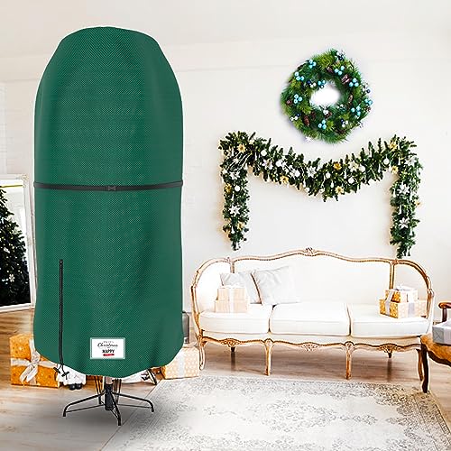 9 ft Green Christmas Tree Cover with Adjustable Straps, Upright Storage Bag with Zipper & Drawstring