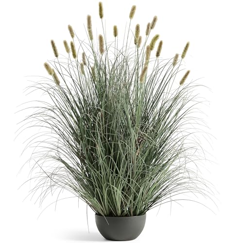 4ft Potted Onion Grass Artificial Plant - Extra Lush Greenery, Realistic Faux Foliage, Indoor Outdoor Decor - Yellow Variation
