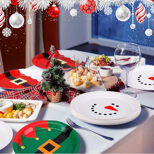 Uiifan 120 Pcs Christmas Paper Plates Set 9 Inch Santa Gingerbread Snowman Variant