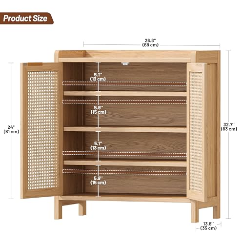 Rattan Shoe Storage Cabinet 5-Tier Entryway Organizer with Doors