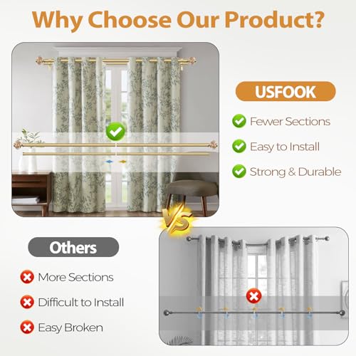 Double Curtain Rods for Windows 72-144 Inches - Gold Finials, Luxurious 1 Inch Diameter - Variation of THIS listing