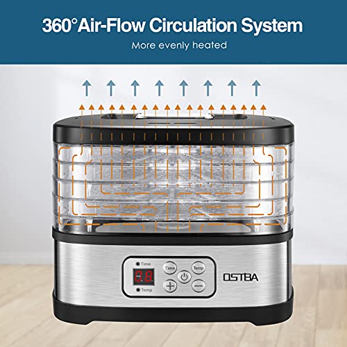OSTBA 5-Tray Food Dehydrator with Electronic Digital Control – 240W for Jerky, Fruit & Snacks