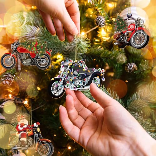 Vercraft 36 Pcs Motorcycle Christmas Ornaments with Rope - Wooden, 12 Styles