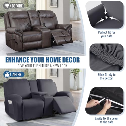 Dark Gray Reclining Loveseat Cover with Console - 2 Seat Slipcover
