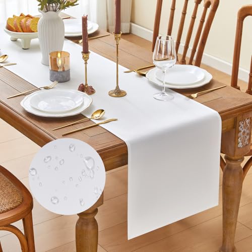 YATOJUZI White Table Runner Seasonal Kitchen Dining Coffee Table Decoration 72 Inches Long Waterproof Neutral Farmhouse Rustic Table Runner Christmas Neutral Home Wedding Party Decor 16x72Inch