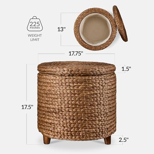 Water Hyacinth Storage Ottoman with Lid - 17" Chestnut Footstool & Side Table
