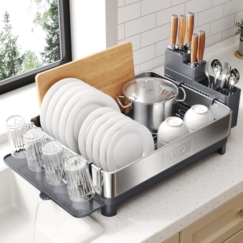 SNTD Grey Stainless Steel Dish Drying Rack for Small Kitchen Counter