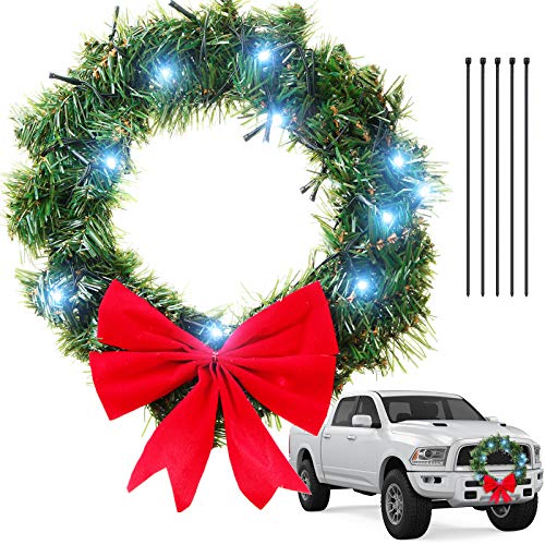 Honoson 11.8 Inch LED Christmas Wreath for Car with 5 Nylon Ties