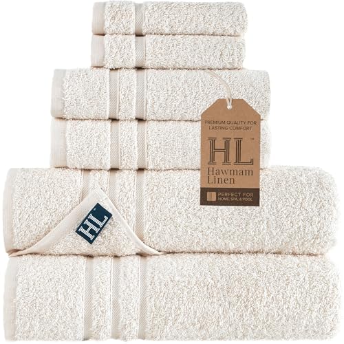 Turkish Cotton Linen Towel Set - 6 Piece Bathroom & Spa Towels - Absorbent & Soft