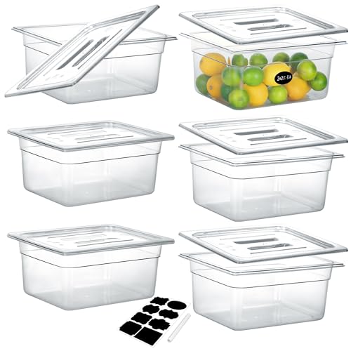 BIEAMA 6 Pack 1/2 Size 6-Inch Deep NSF Polycarbonate Food Pans with Lids
