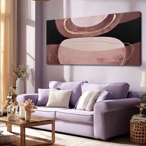 Modern Abstract Canvas Wall Art 24x48in Brown Black Gold – 48" L x 24" W, Ready to Hang