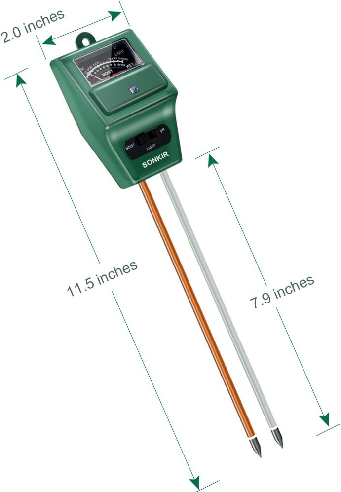 SONKIR Soil pH Meter - 3-in-1 Moisture, Light & pH Tester for Gardening | Ideal for Indoor & Outdoor Use (Green)